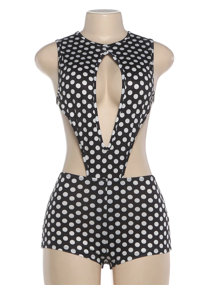 Cutenew-Conjunto Sexy Hipster de lunares para mujer, traje Bandage sin mangas con abertura lateral y pantalones cortos, trajes para fiesta y discoteca a juego, 2 piezas