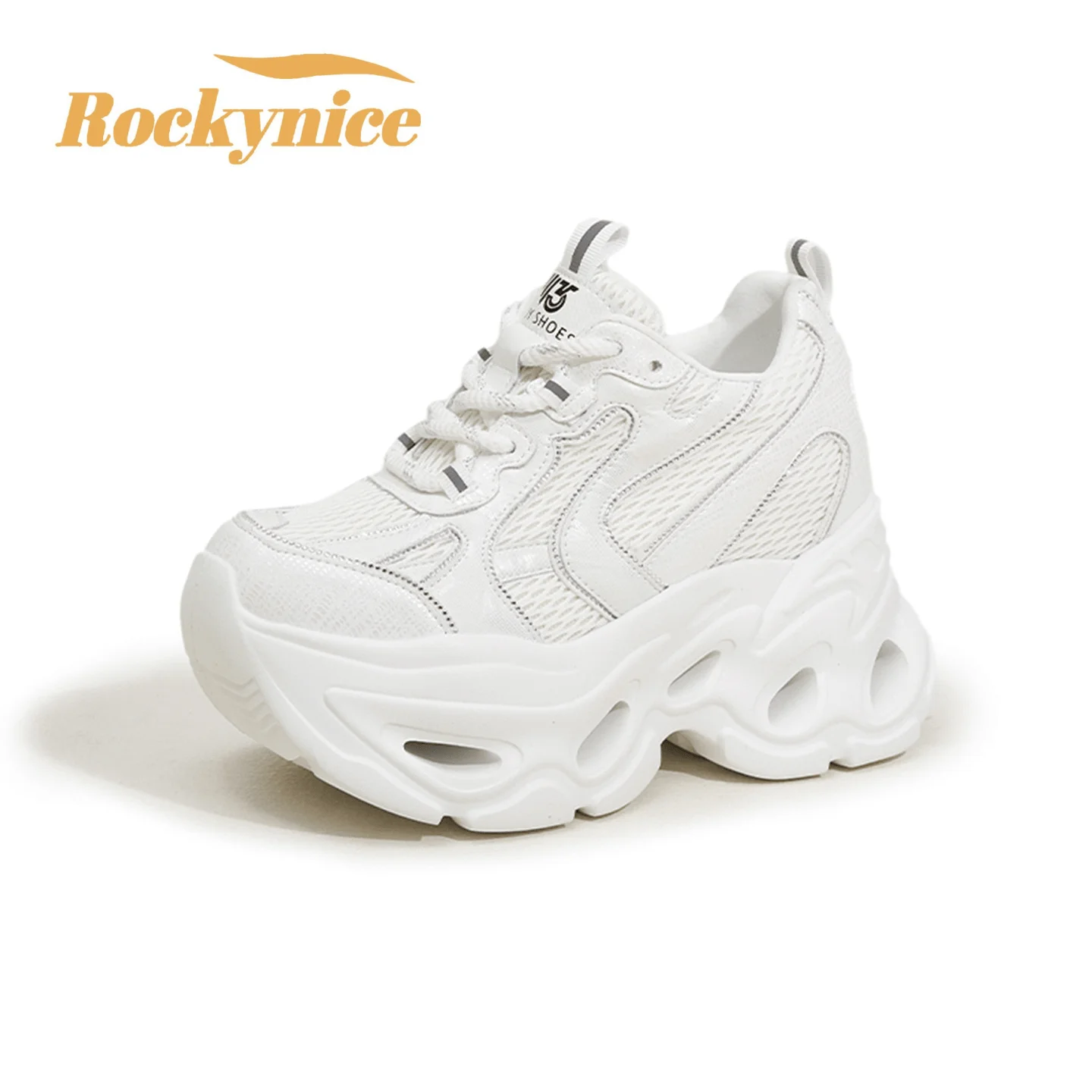 10CM Breathable Synthetic Air Mesh Shoes New Spring Genuine Leather Chunky Sneakers Leisure Women High Platform Sports Dad Shoes