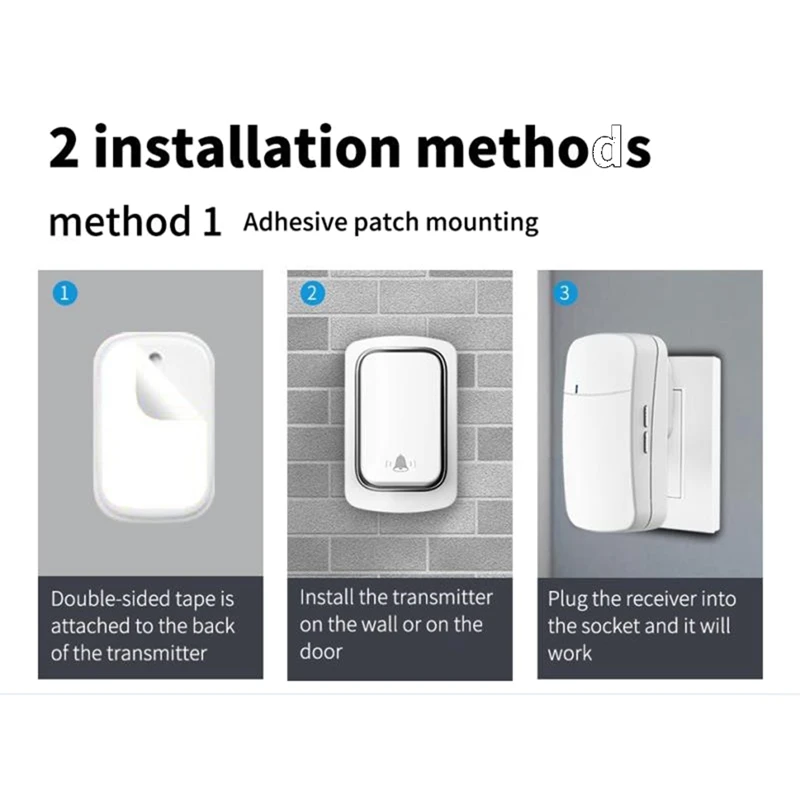 Wireless Doorbell No Battery Required Waterproof Self-Powered Door Bell Home Outdoor Kinetic Ring Chime Doorbell-EU Plug