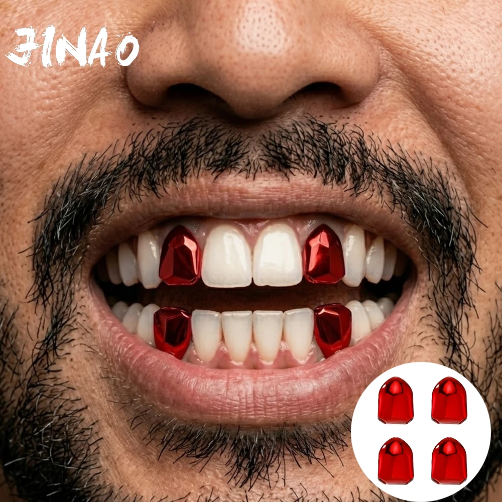JINAO Hip Hop 1-4pcs Single Dark Red classic style Grillz set Men Top&Bottom Shinny Single Grill Punk Rapper Christmas Gift