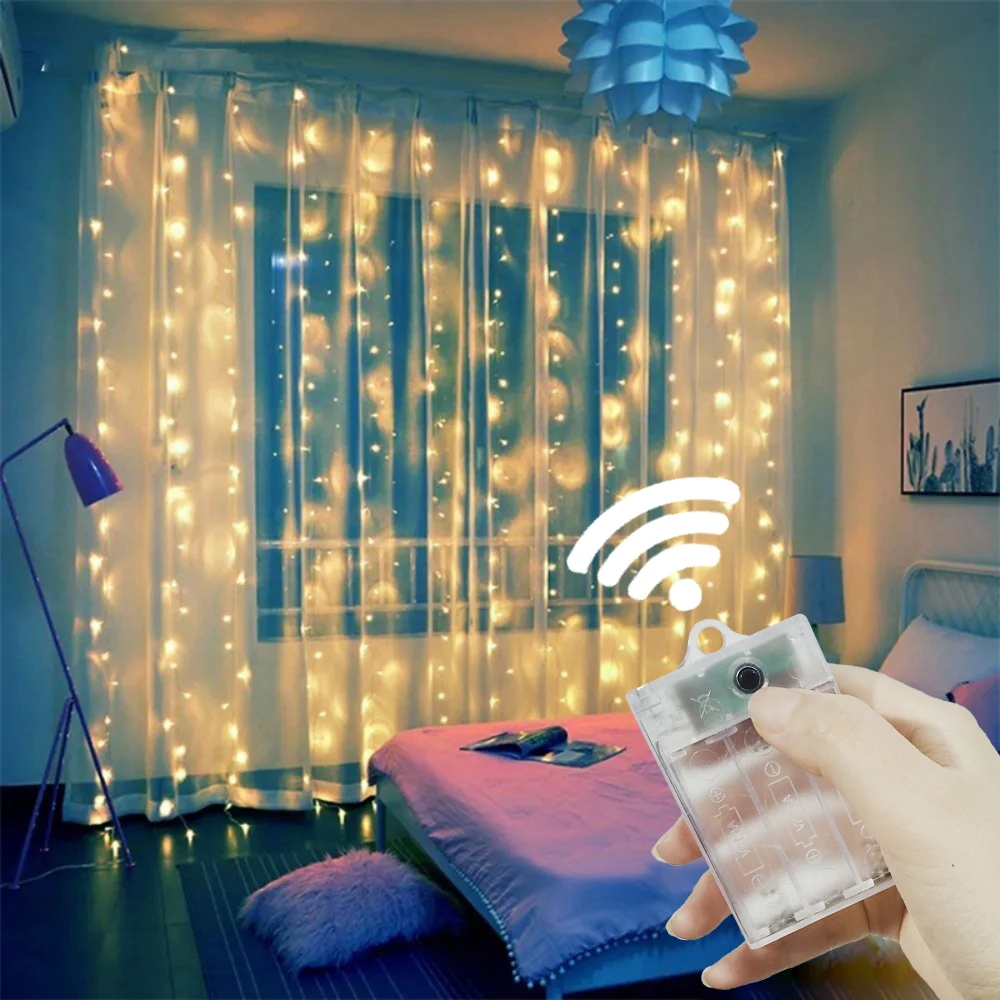 3/6m LED Curtain String Lights Battery Powered Garland Festoon Wedding Party Fairy Lights Christmas Decoration for Bedroom Home