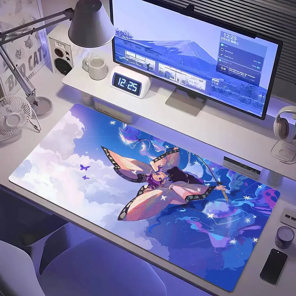 Mouse Pad XXL PC Purple Flower D-demon Slayer Desk Mat New Kochou Shinobu Mousepad Laptop Anime Girl Gamer Cabinet Keyboard Rug