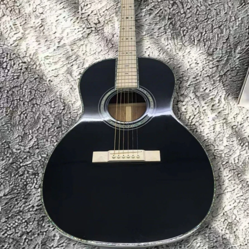 39 inch Black 00042 Acoustic Guitar Solid Top Mahogany Body Abalone Inlay High Gloss Handcrafted Premium Gift Free Delivery