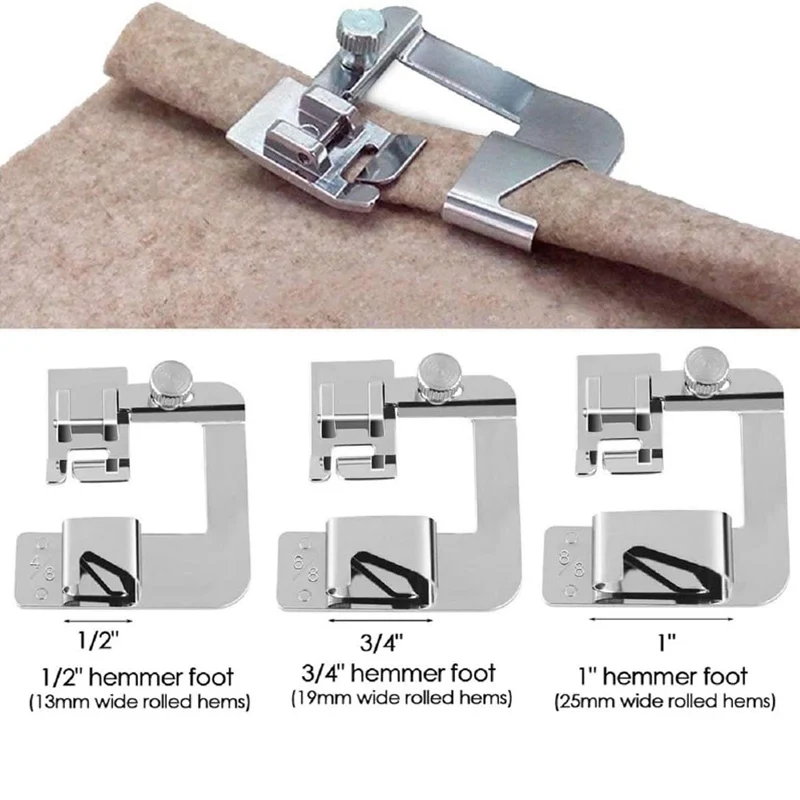 3Pcs Zestaw stopek do szycia z rolowaną lamówką do szycia Singer Brother Janome Home Sewing Rolled Hemmer Press Foot