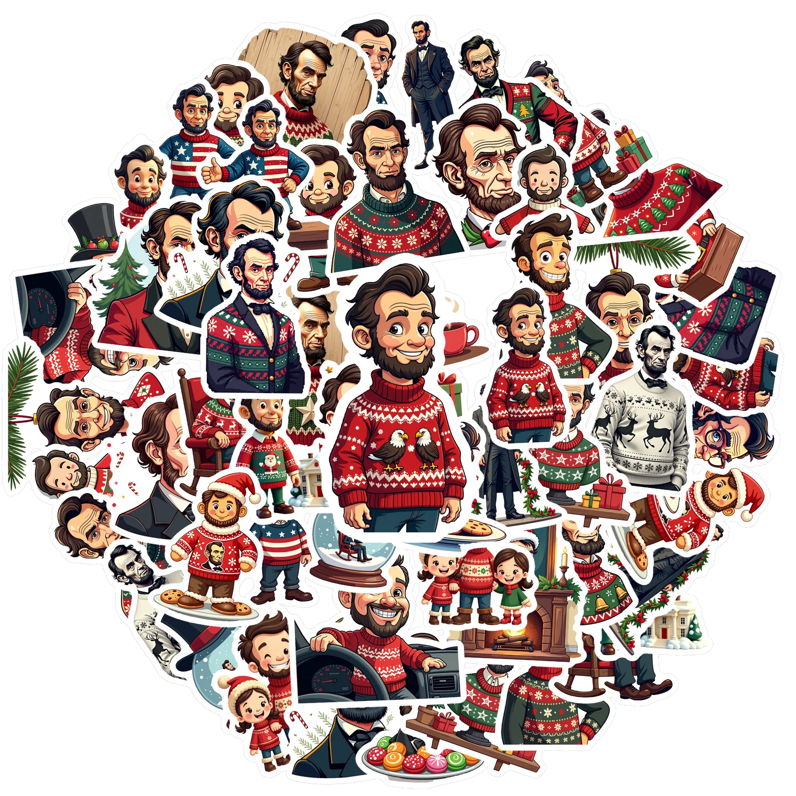 35pcs-50pcs Humorous Festive Holiday Stickers Cartoon Historical Figures Teacher Reward Stickers DIY Stickers For Notebook DIY