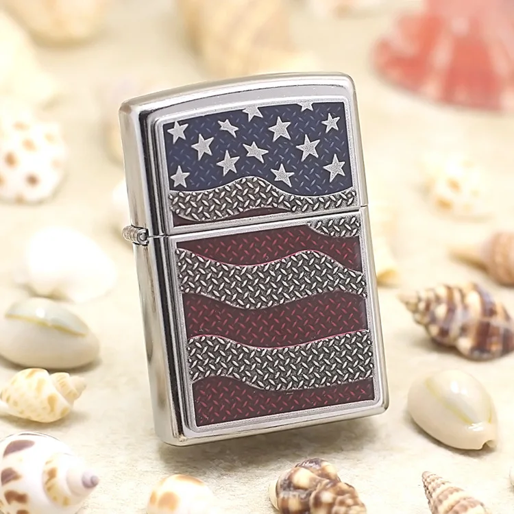 

Genuine Zippo oil lighter copper windproof Five pointed star flag Kerosene lighters Gift with anti-counterfeiting code