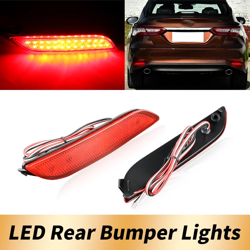 

2PCS Red/Smoked Lens Red LED Bumper Reflector Brake Lights Raer Tail Stop Lamp Canbus For Toyota Camry 2018-2023 Car Accessories