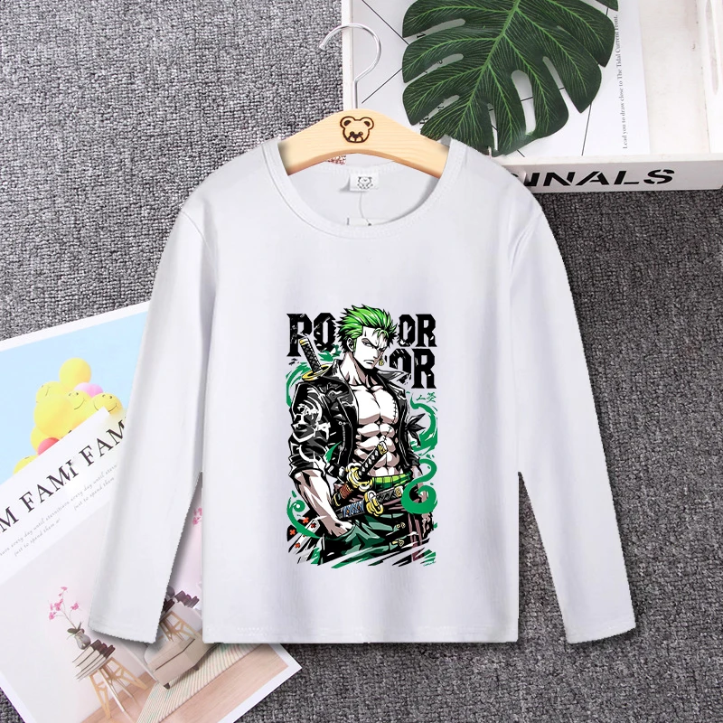 One Pieces T-shirt Long Sleeve Boys Girls Clothes Summer Cute Cartoon Printed Shirts Fashion Hip Hop Tops Casual Wear Gifts Tees