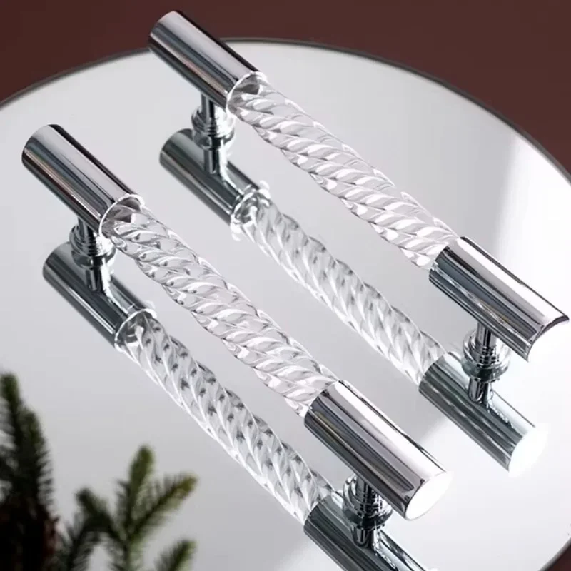 Twisted Transparent Acrylic Solid Brass Furniture Knob And Handle Bright Silver Light Luxury Kitchen Wardrobe Cabinet Door Pulls