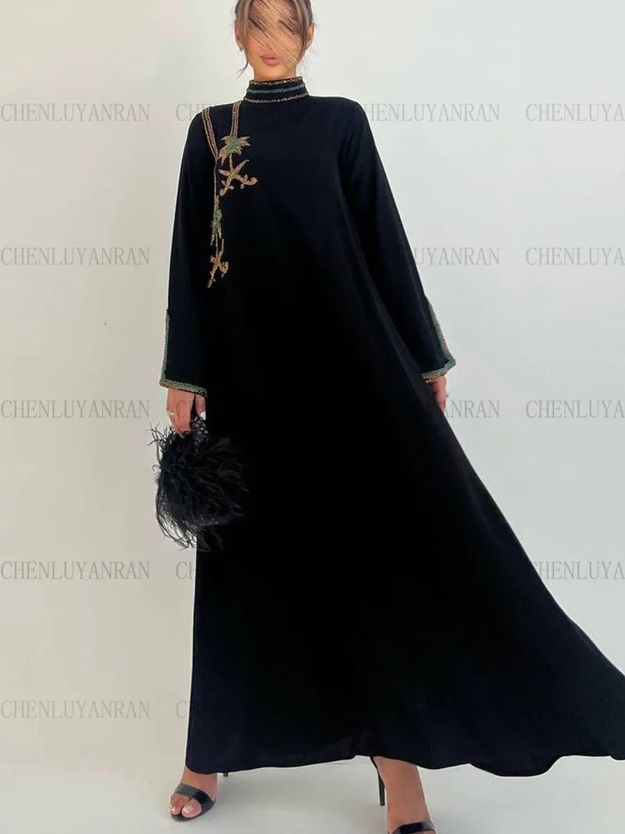 Robe de soirée noire A-ligne à col haut, robe de soirée à manches longues, robes de soirée élégantes, quelles que soient les jupes, 2023