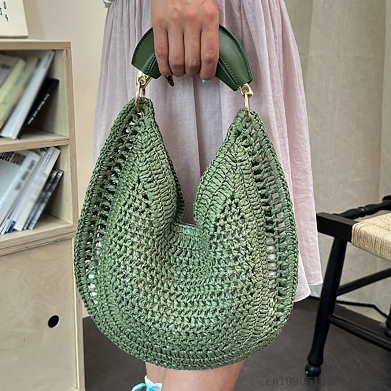 Seaside Vacation Style Woven Bag New Women's Bag Bohemian Half Moon Straw Bag Fashion Beach Handbag Large Capacity Travel Tote - view 4