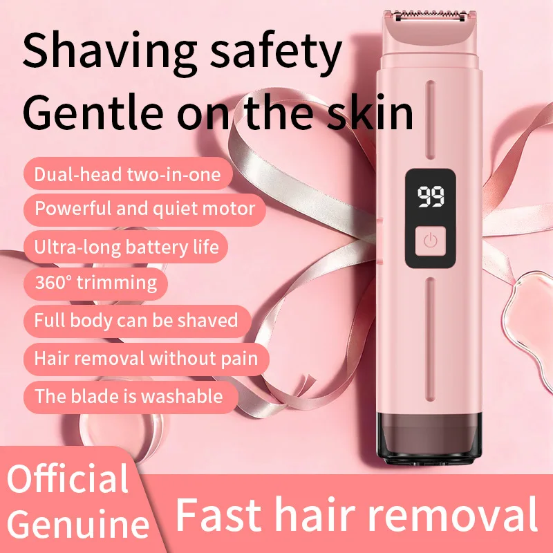 

Электробритва для женщин, водонепроницаемая, для влажного и сухого бритья, 2 в 1, с двойной головкой, триммер для зоны бикини, съемная головка.