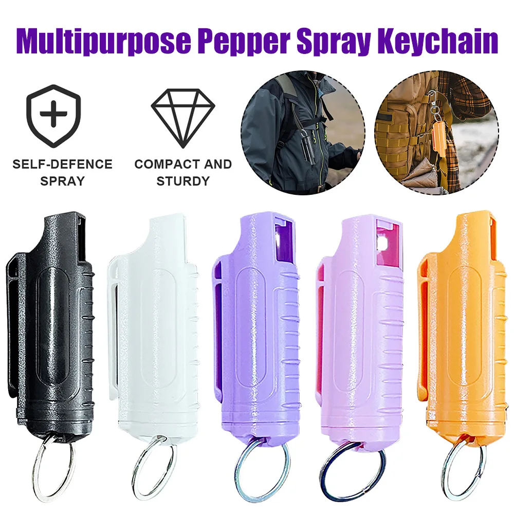 5-1Pcs Women Self Defense Defend Tool 20ml Pressure-Type Multipurpose Pepper Spray Keychain Plastic Case with Key Ring Keychain