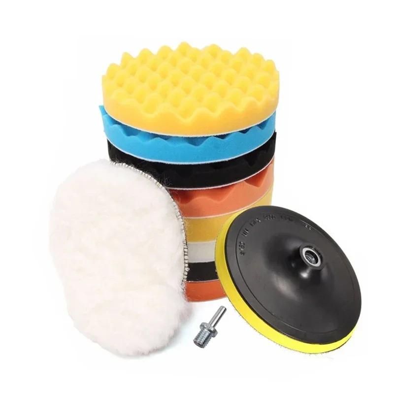 EAFC 3/4 inchCar Polishing Disc Self-Adhesive Buffing WaxingSponge Wool Wheel Polishing Pad 11Pcs for Car Polisher Drill Adapter