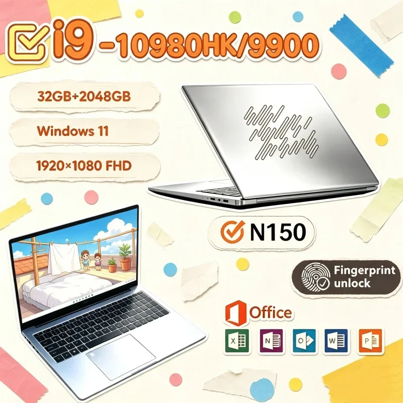 Robust 17.3 Inch Laptop Intel I9‑10980HK&I9‑9900&N150 Windows 11 32GB M.2 2TB SSD Ultrabook Computer Portable PC Office Laptops