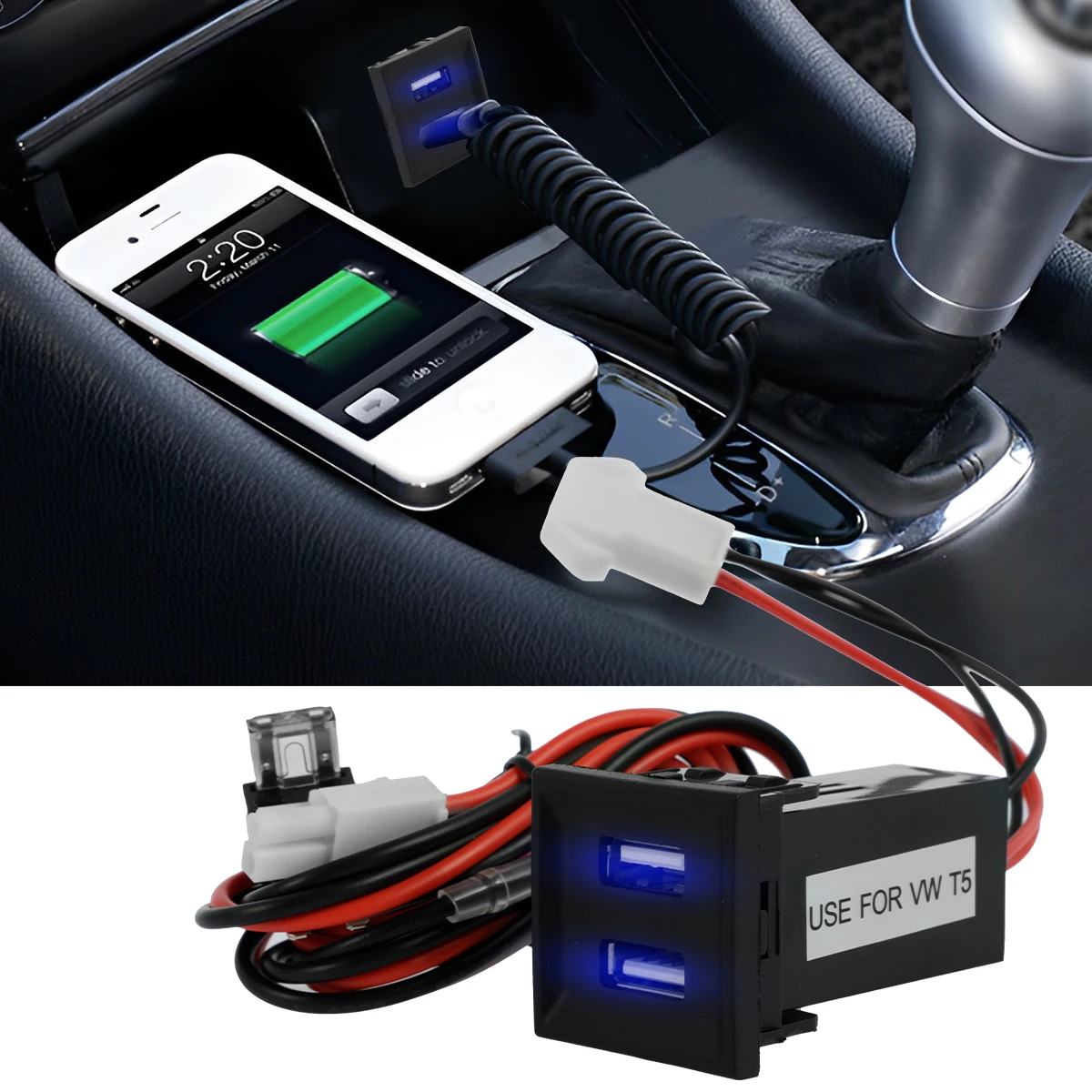 Dual USB Phone Charger Socket for Transporter T5 2003-2009 Professional Car Charger Power Socket 5V 3A Adapter for Car Auto