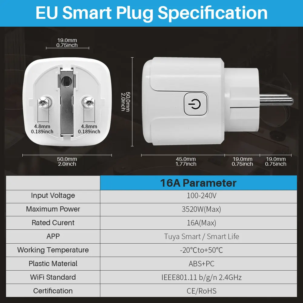 Tuya Smart Plug WiFi EU 16A Smart Socket With Power Monitor Timing Smart Life Support Alexa Google Home Yandex Alice