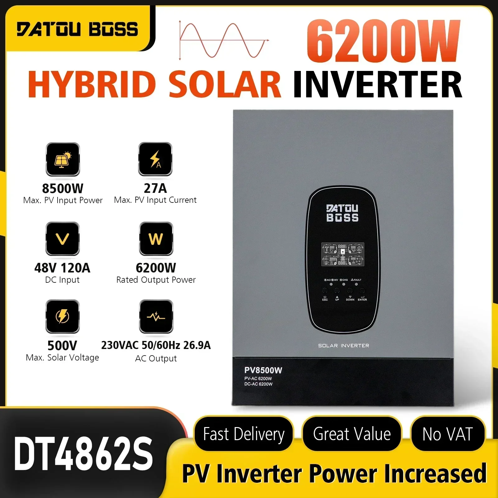 Datouboss 6200W 48V Solar Inverter 8500W Pv Input 120A Mppt Controller 230Vac Pure Sine Wave Off Grid Inverter