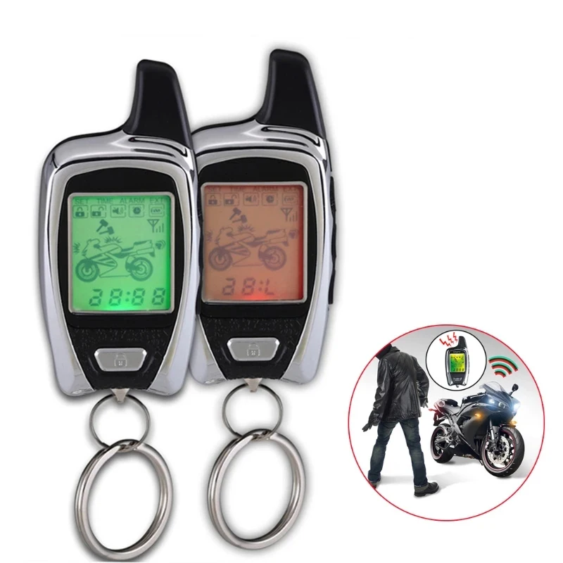 

Motorcycle Alarm Germany System Two Way with Remote Engine Start Microwave Sensor LCD Remote 5000Meter Security Pager Display