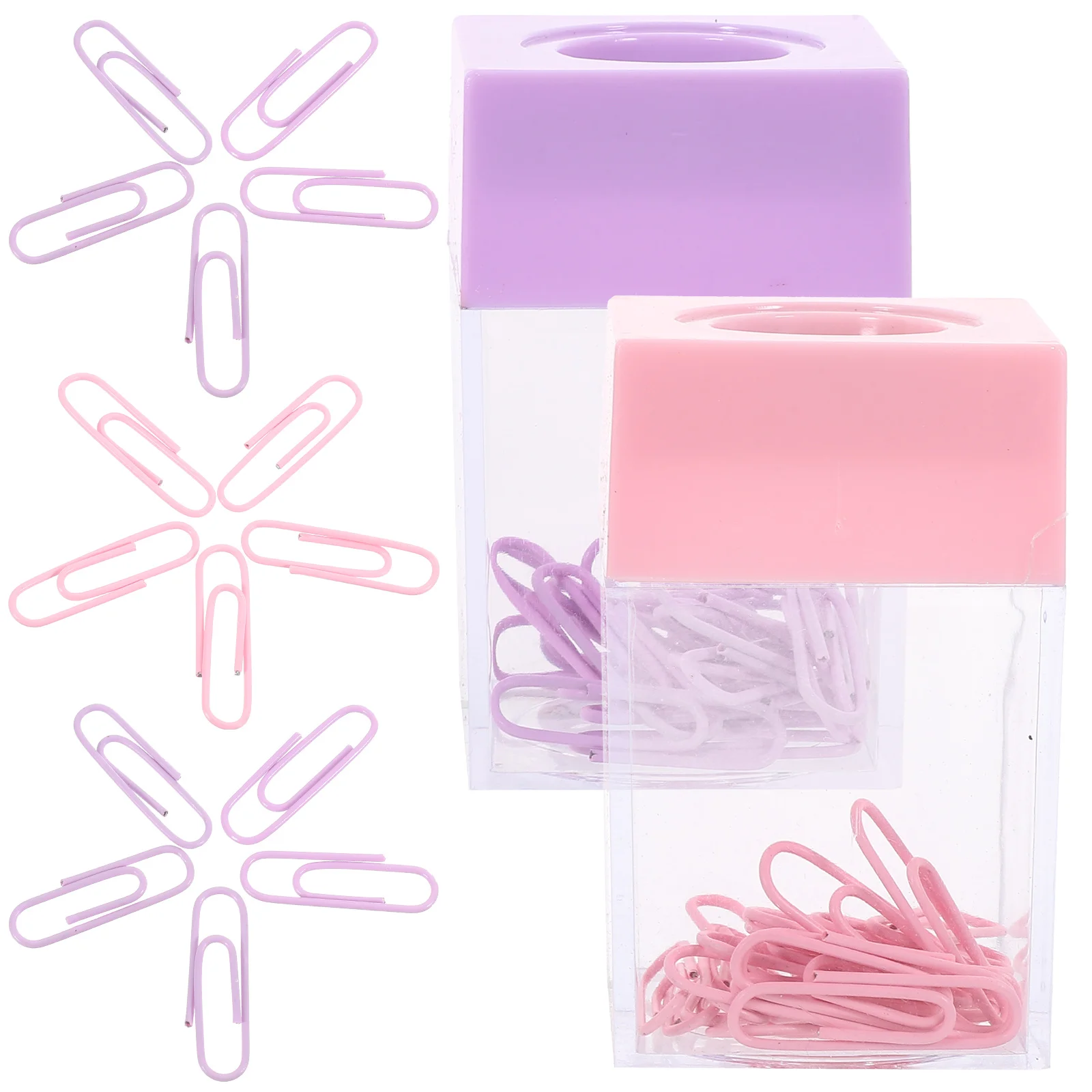 2 Pcs Square Macaron Color Magnetic Paper Clip Storage Bucket Paperclip Holders for Desk Pp Cute Dispenser