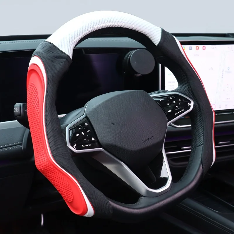 pu-leather-car-steering-wheel-cover-card-type-half-turn-breathable-hole-anti-slip-off-road-handle-cover-car-interior-decoration