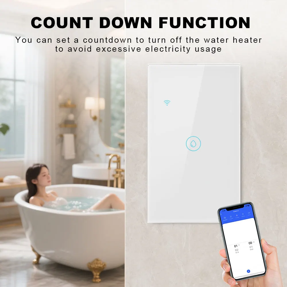 سخان مياه واي فاي ذكي يعمل باللمس، مؤقت قياسي أمريكي، ذاكرة إيقاف التشغيل/التحكم في إيقاف التشغيل متوافقة مع Alexa Google Home