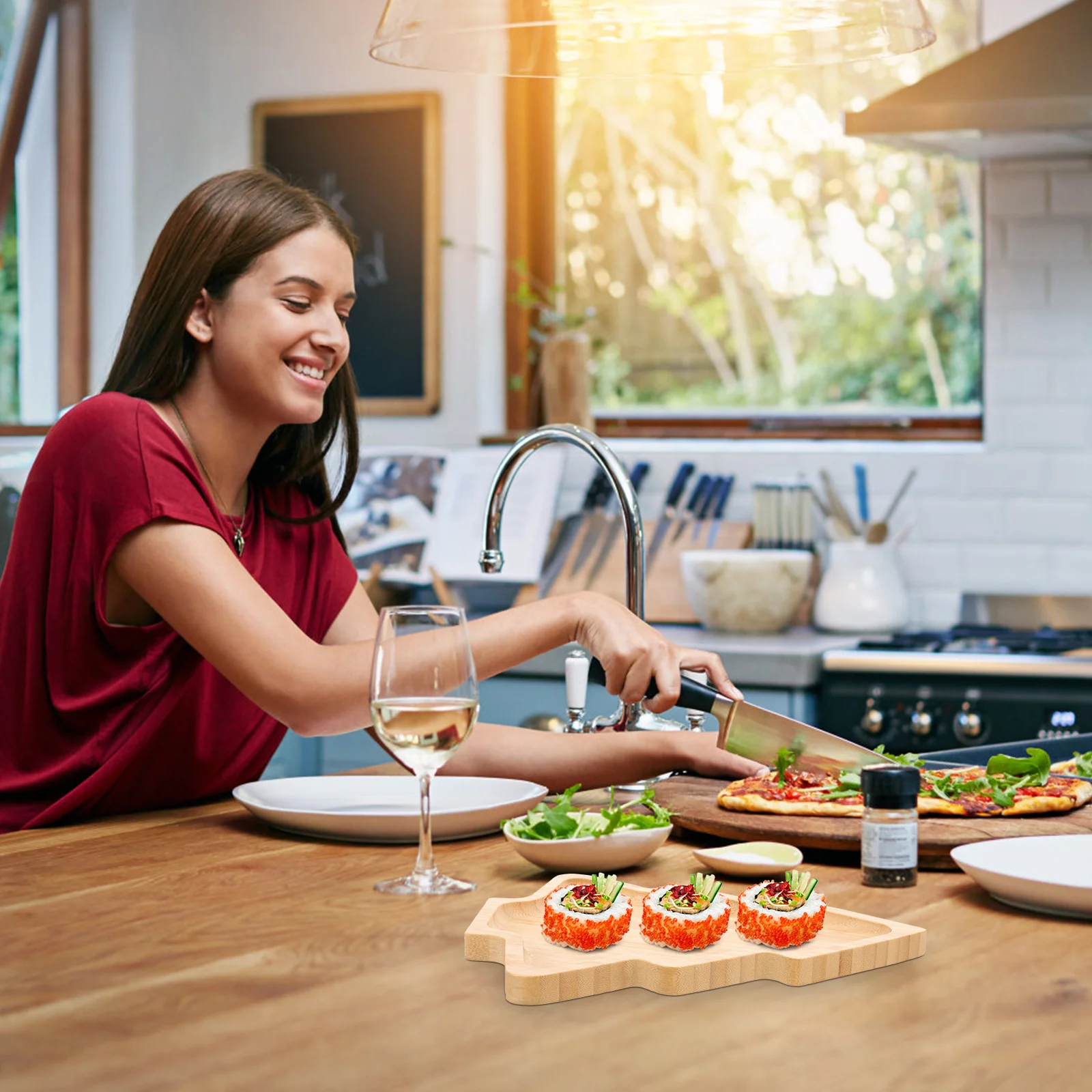 

2Pcs Christmas Serving Platter Wooden Trays Xmas Tree Design Sushi Plates Holiday Treats Wooden Trays Sushi Plate