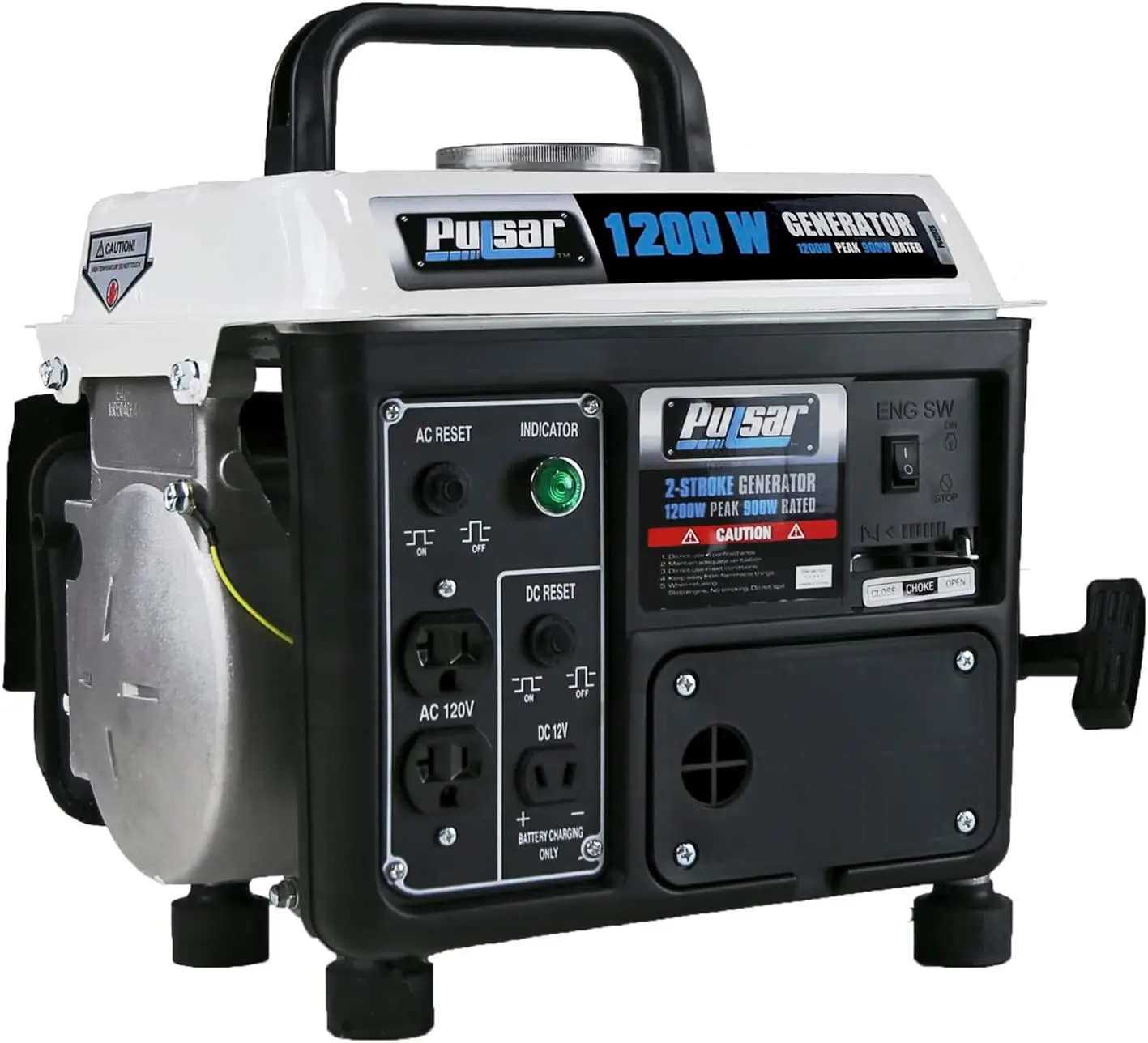Gas-Powered Portable Generator, 1200W, Black/White