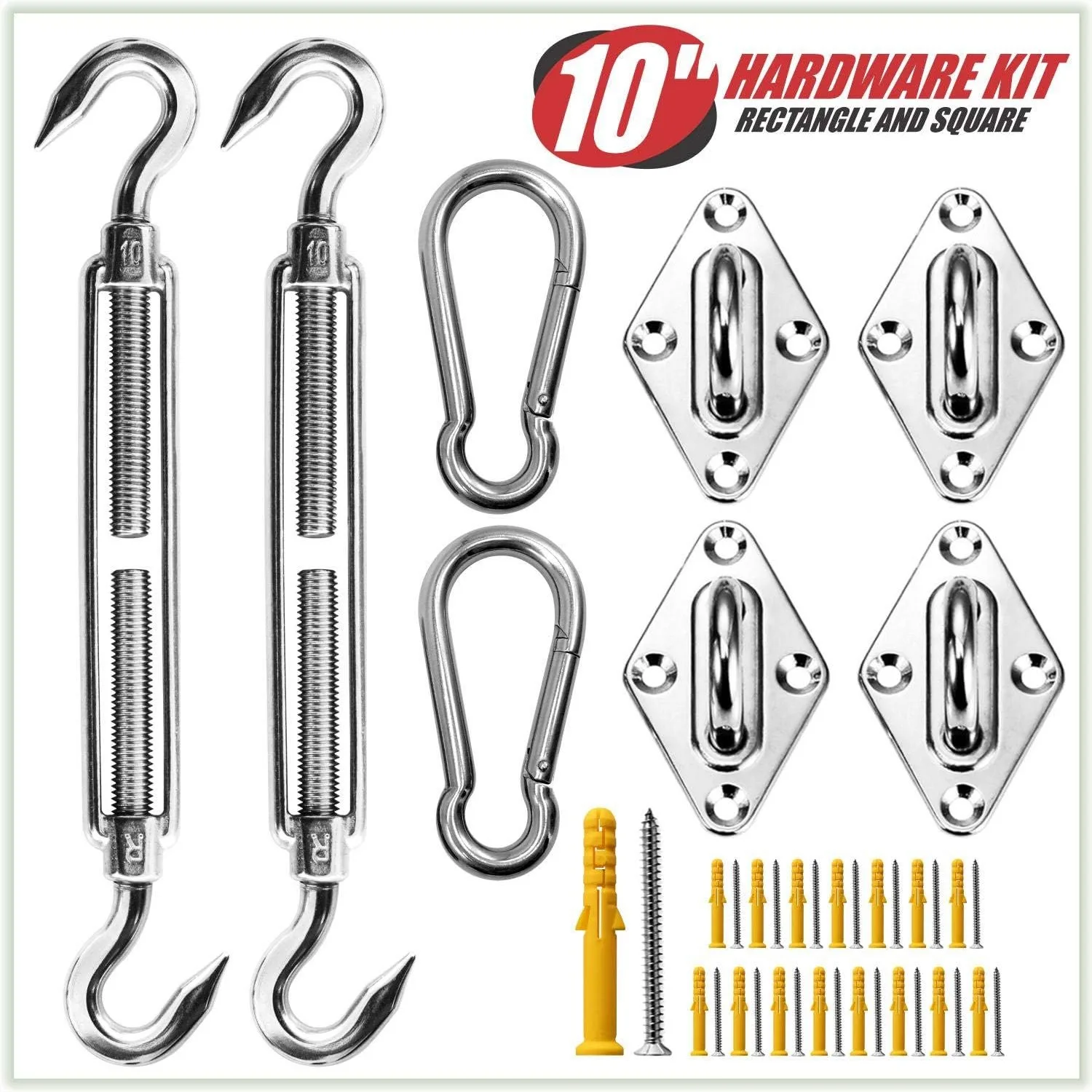 

316 Stainless Steel Shade Sail Hardware Kit for Rectangle Sun Canopy, 10-14 Inch Adjustable Turnbuckles