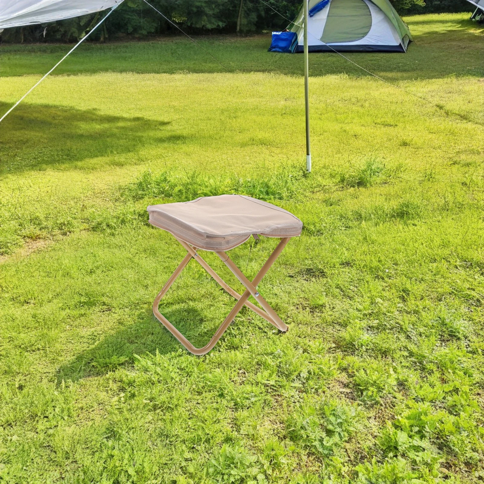

Portable Folding Camping Chair Compact Stool Mini Khaki Oxford Cloth Lightweight Outdoor RV Accessories Foldable Small Sturdy