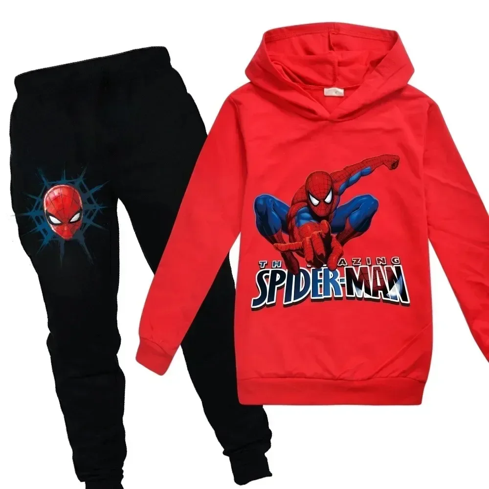 Marvel Spider Man  Kids  Boy Girl Hoodies Pants Suit Cartoon Spiderman Print Children\'s Clothing Set Sweatshirts Casual