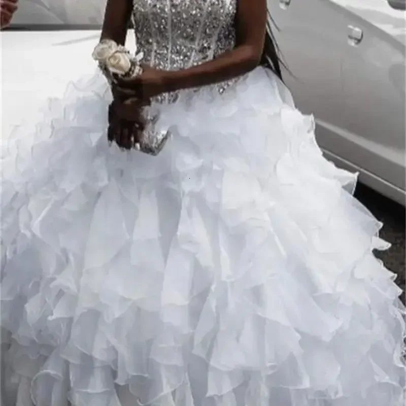 Aangepaste Afrikaanse kristallen trouwjurken lieverd een lijn vloerlengte pailletten landelijke trouwjurk aangepaste zwarte meisje Bohemen