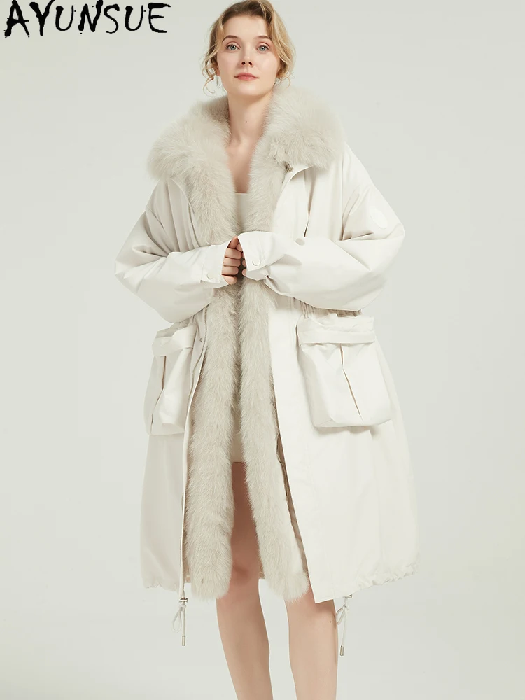 AYUNSUE الشتاء أوزة أسفل سترة النساء الملابس 2025 سترة طويلة للمرأة الثعلب الفراء طوق جديد في معاطف الكورية الفلسطينية