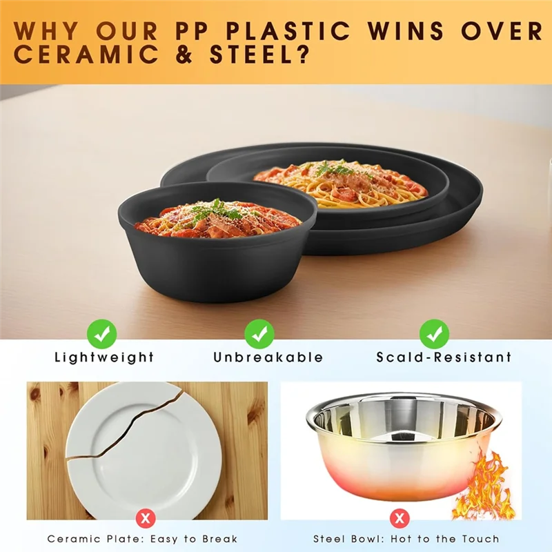 

【A06R】Plastic Dinnerware Sets With Cups, Knives, Forks And Spoons, Dishes Reusable Unbreakable Kitchen Dishware