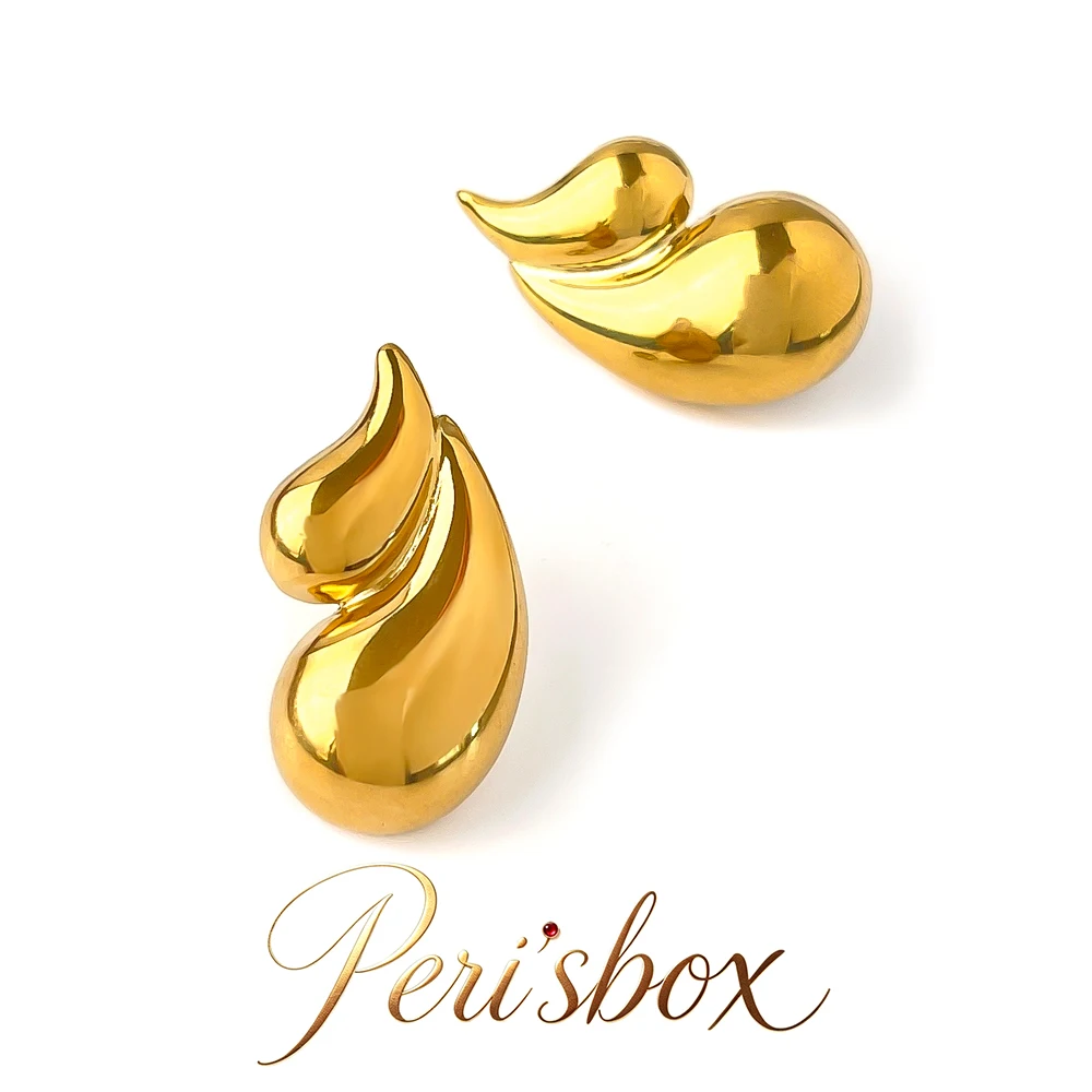 Peri'sbox Gold Plated Double Layered Water Drop Stud Earrings Women Stainless Steel Anti-Tarnish Fashion Jewelry 2024 New Design