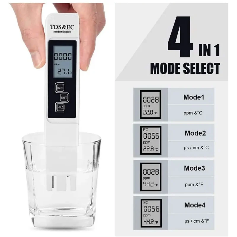 Digital Water Quality Tester TDS EC Meter Range 0-9990 Multifunctional Water Purity Temperature Meter TEMP PPM Tester