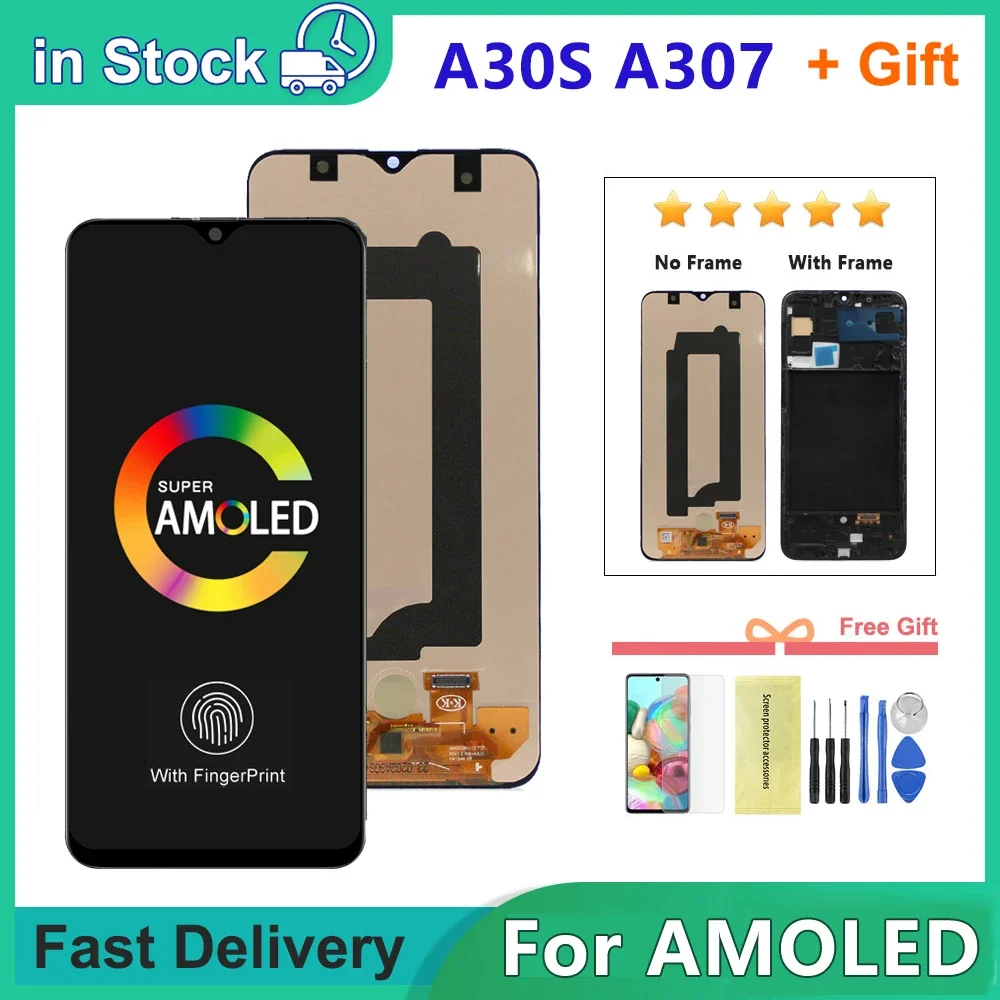 

6,4 ''для AMOLED для Samsung A30S SM-A307FN/DS A307 ЖК-дисплей с цифровым преобразователем сенсорного экрана и рамкой для Samsung A30s lcd