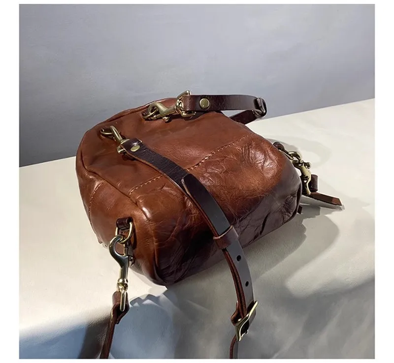 Eenvoudige Vintage Designer Luxe Eerste Laag Koeienhuid Dames Kleine Rugzak Casual Dagelijks Handgemaakt Echt Lederen Vrouwelijke Bagpack