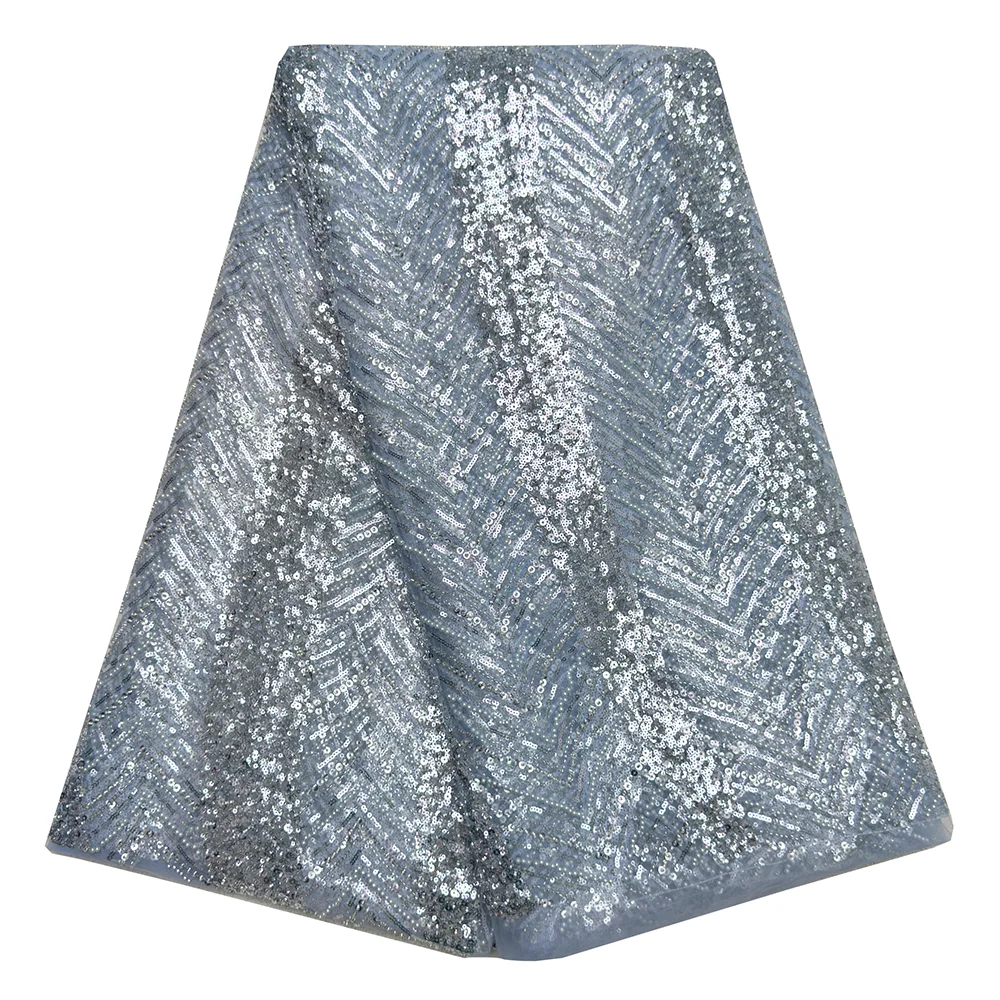African Newest Sequins Beaded Lace Fabric High Quality Nigerian French Tulle Material For Wedding Dress Fashion Beads Lace