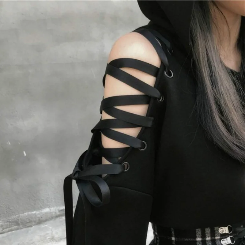 Gothic Punk Long Sleeve Sweater, Cute Cat Open Belly Button, Bandage Sweater, European and American, Y2K, 2024, New