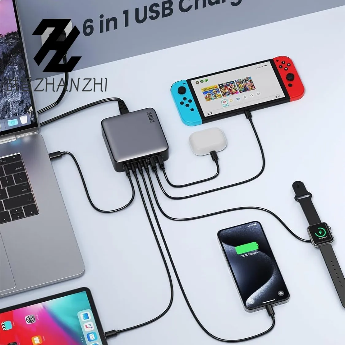 200W Galliumnitride Oplader 20V5A High Power Mobiele Telefoon Tablet Notebook Universele Desktop Laadstation 200W