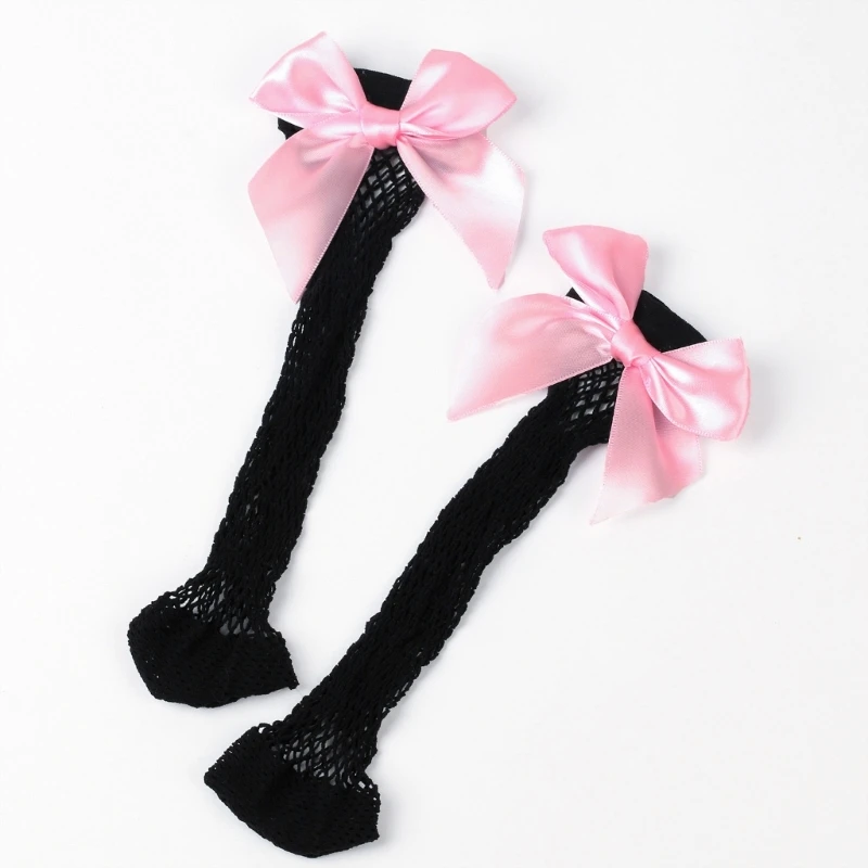 1 Pair Toddler Girl Summer Socks Bowknot Fishnet Knee High Stockings for Party Dress