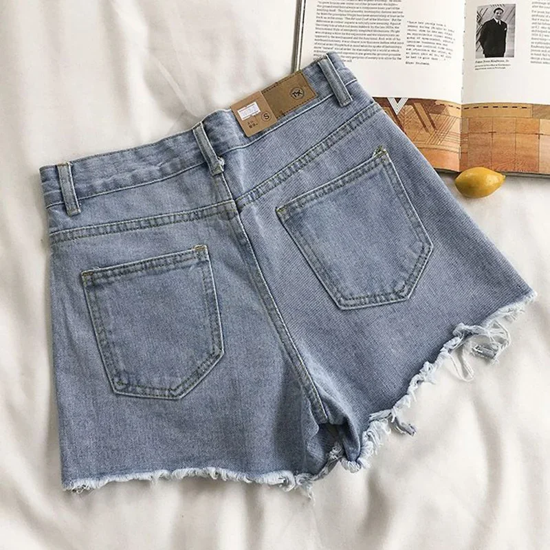 Summer Girls Chic Korean Solid Denim Shorts Lady Fashion Sexy Mini Hot Pants Female Raw Edge Designer High Waist Short Jeans