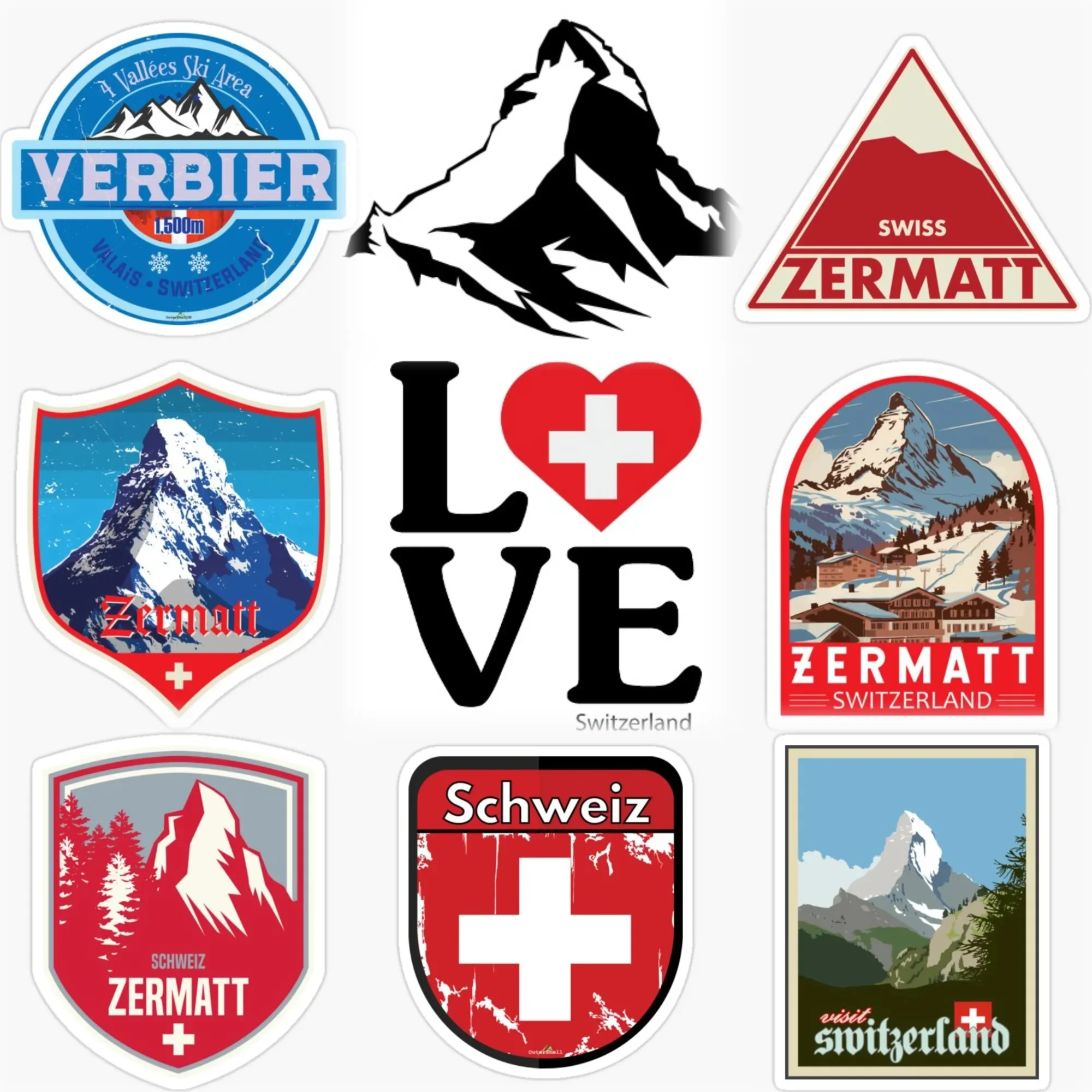 

Switzerland Flag Mountain Emblem Creative Stickers Customizable Size Car Bicycle Window Motorcycle Wall Helmet Fridge Decal