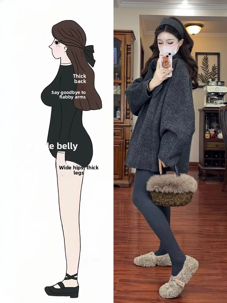 

Gray Woolen Coat Long Sleeve Women's Base Layer Skirt Set High Waist Short Skirt Set Commute Style Autumn Winter New Arrival