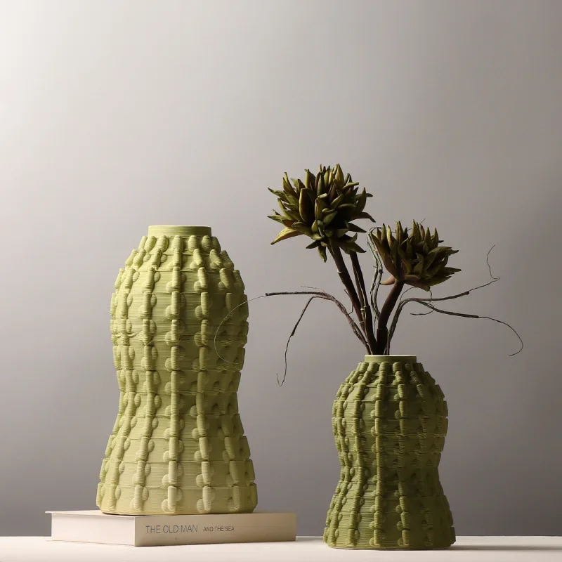 Ceramic Vase Green Geometric Cactus Flowerpot Ceramic Handicrafts Flower Arrangement Accessories Home Decoration