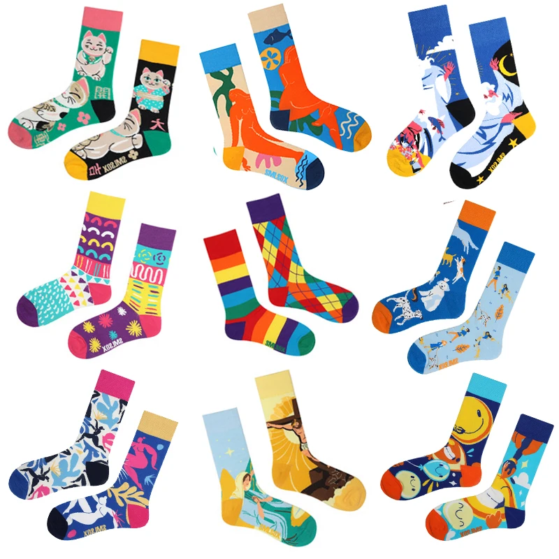 Fashion Asymmetrical Color AB Animal Mandarin Duck Fashion Sports Personality Middle Tube Men's and Women's Pure Cotton Socks  E