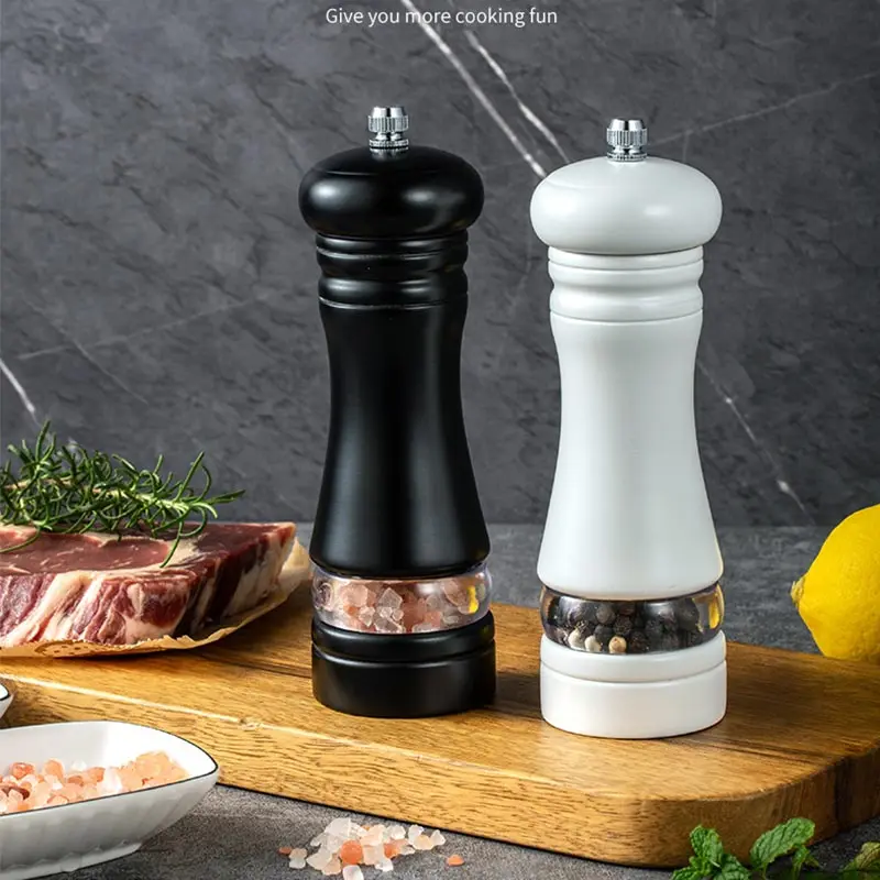 6Inch Salt Pepper Mill,Rubber Wood Pepper Spice Shakers with Strong Adjustable Ceramic Grinder,PU Baking Paint Visible Grinder