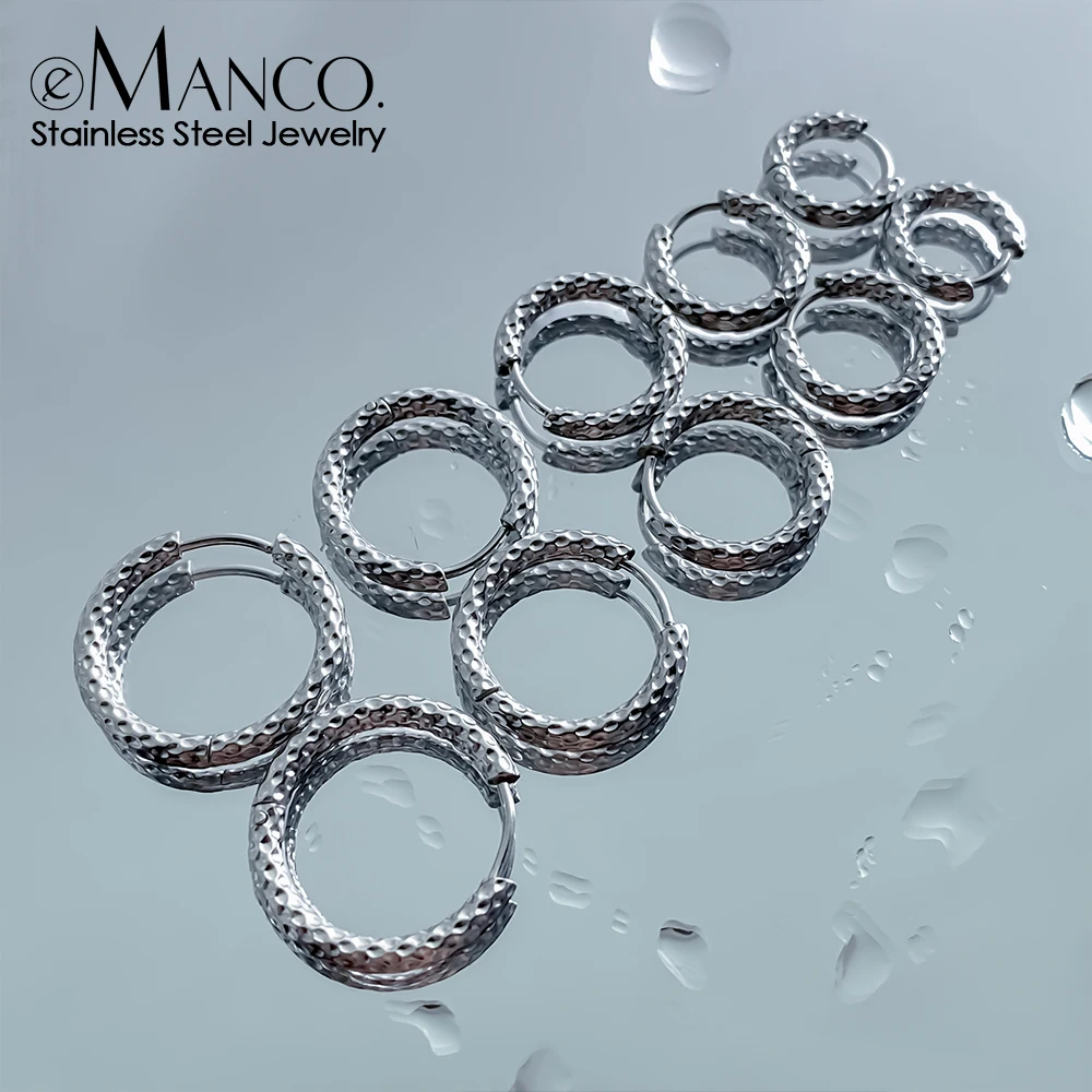 EMANCO  Vintage Hoop Earrings for Women Stainless Steel Chunky Dome Earring Trendy Statement Ear Jewelry Gift