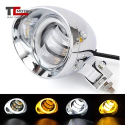 Motorcycle LED Front Headlight Cafe Racer Spot Fog Light Angel Eye For Harley Softail Bobber Chopper Cruisers Touring Custom